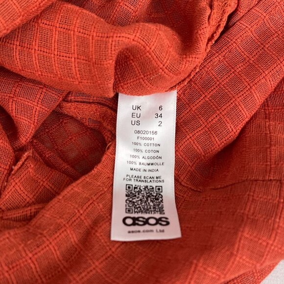 ASOS Eyelet Textured Ruched Tie Cutout Burnt Orange Puff Sleeve Playsuit Women 2 - Picture 8 of 12